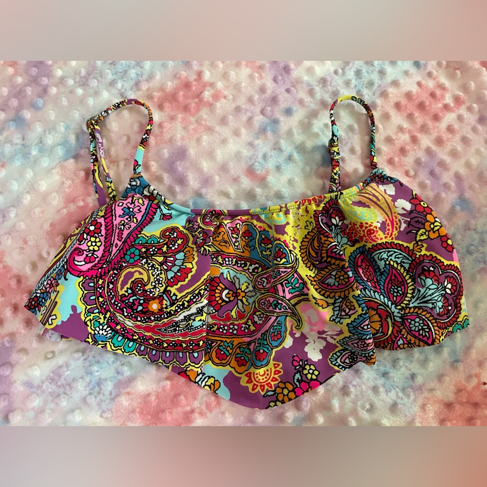 Hobie Junior’s XL Ruffled Bikini Swim Top Bright, Graphic Paisley
